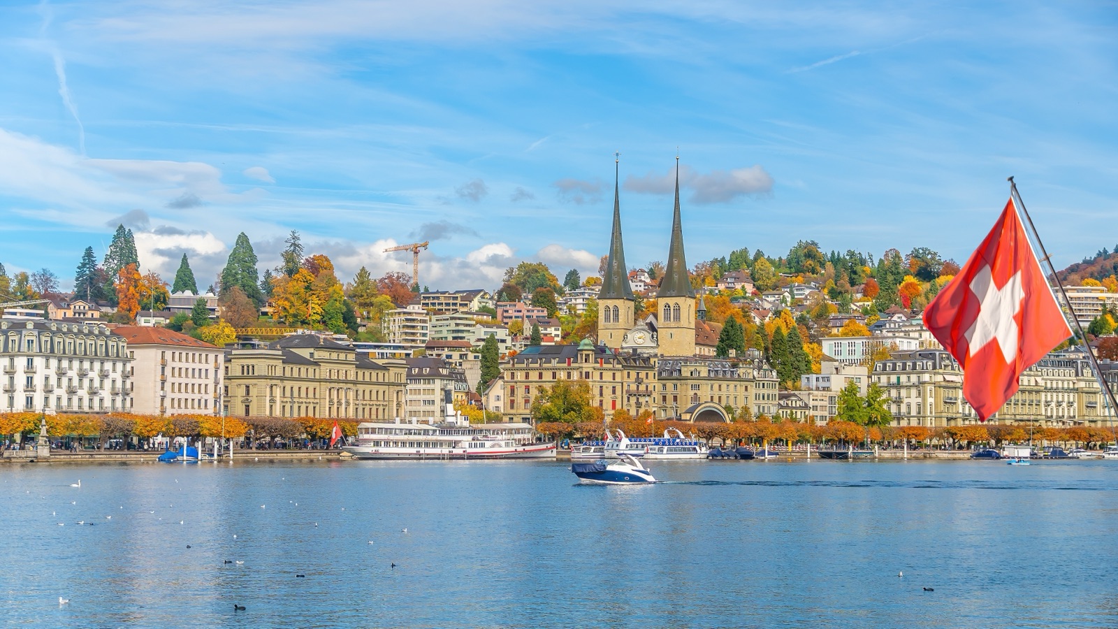 Lucerne's skyline under a blue sky